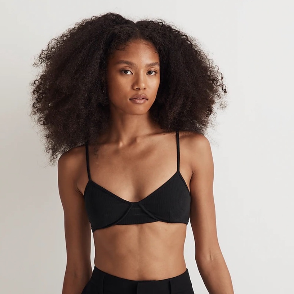 NWT MADEWELL Black V Neck Scoopneck Bralette in Sleekhold Size X Small